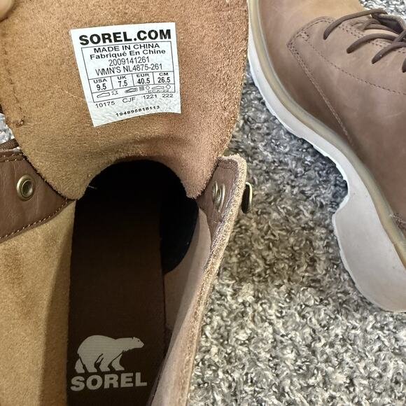 SOREL HI-LINE WATERPROOF LACE-UP BOOT SIZE 9.5 Chunky Block Heel Brown Leather - Picture 5 of 8